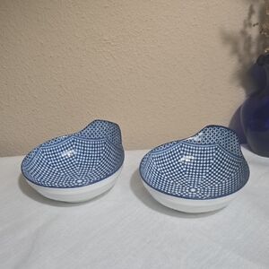 Blue and White Checkered Crate And Barrel Small Ceramic  Bowls.